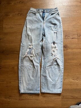 wild fable Light Blue Distressed Wide Leg Jeans